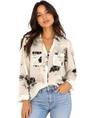 Express Sheer Ivory Floral Button Down Blouse Size S